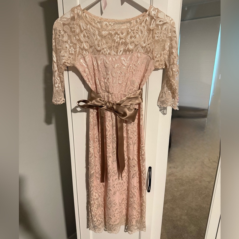 Elegant Lace Dress with Satin Bow - Maternity
